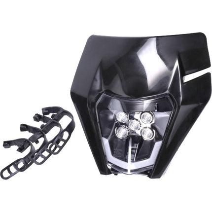 koplampspoiler + verlichting led type KTM enduro/sm o.a. zwart aprilia, beta, rieju, senda