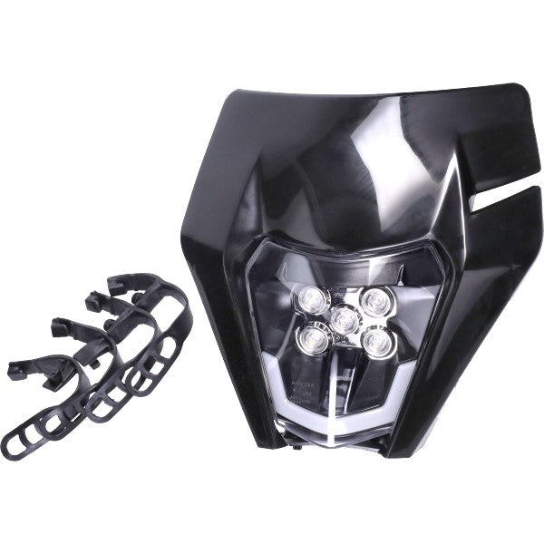koplampspoiler + verlichting led type KTM enduro/sm o.a. zwart aprilia, beta, rieju, senda