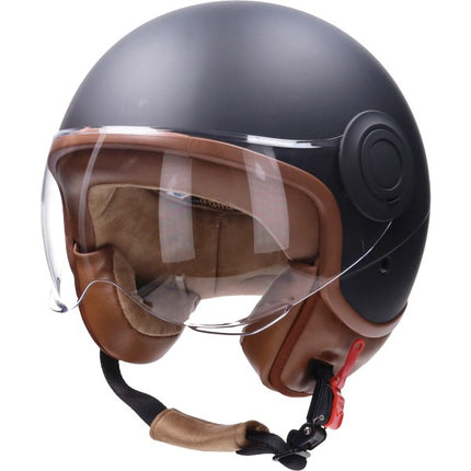helmet CAB demi-jet E-06 approved comfort XL matte black/brown