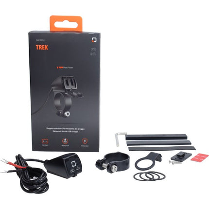 USB charger optimal handlebar mount waterproof dual 30w 12/24v moped, motorcycle 91812