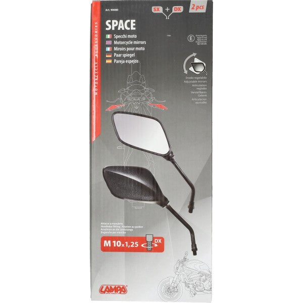 Jeu de rétroviseurs Lampa universel homologué E Space M10x1.25 noir brillant 90080