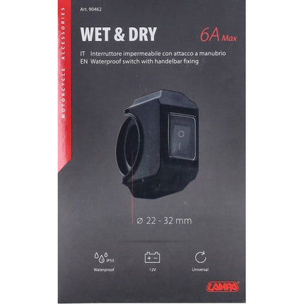 stuurschakelaar lampa aan/uit waterdicht 22-32mm 6amp zwart 90462