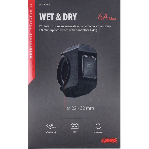 stuurschakelaar lampa aan/uit waterdicht 22-32mm 6amp zwart 90462