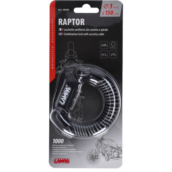Combination lock lamp + cable 3mm 150cm black 90595