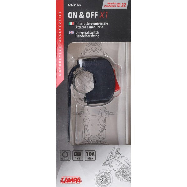 Interrupteur lumière lampe marche/arrêt fixation guidon 10A 91726