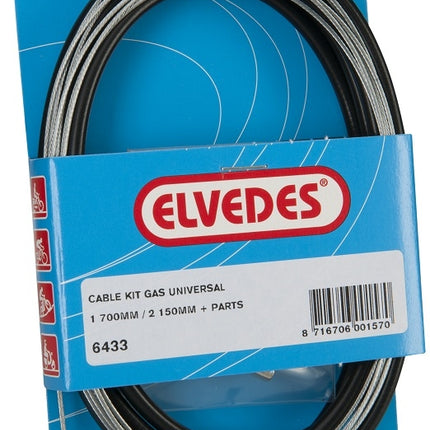 Gaskabel Elvedes universeel 1700mm / 2250mm extra flexibel verzinkt - zwart (op kaart)
