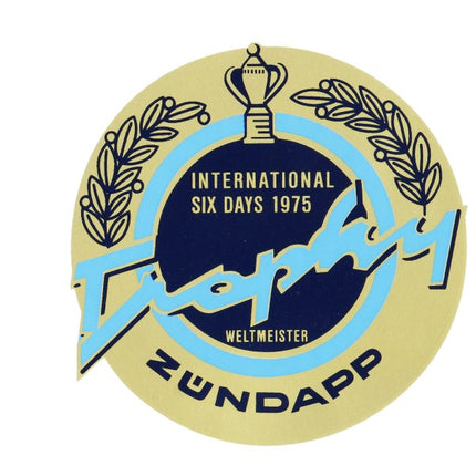 Autocollant rond réservoir Trophy 1975 or/bleu/noir Zündapp