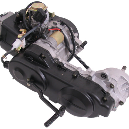 Motorblok compleet China scooter GY6 10 inch wiel met Lange achteras inclusief Carburateur