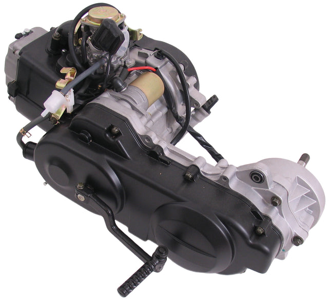 Motorblok compleet China scooter GY6 10 inch wiel met Lange achteras inclusief Carburateur