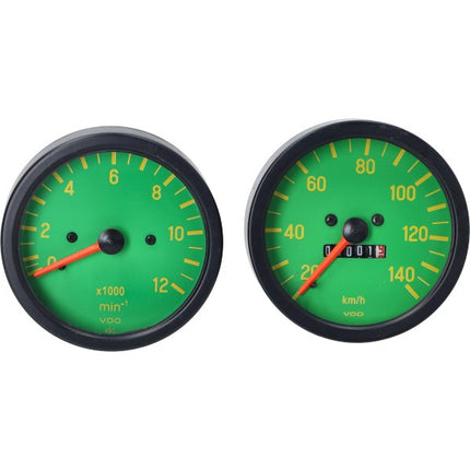 speedometer + tachometer green dial yellow digits 85mm Zundapp 529