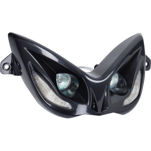 koplamp DMP halogeen met led knipperlichten zwart aerox 2t, mbk nitro