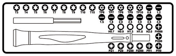 Microschroevendraaier Beta 1256/C36 met 36 verwisselbare 4-mm bits en magnetisch verlengstuk 1256/C36