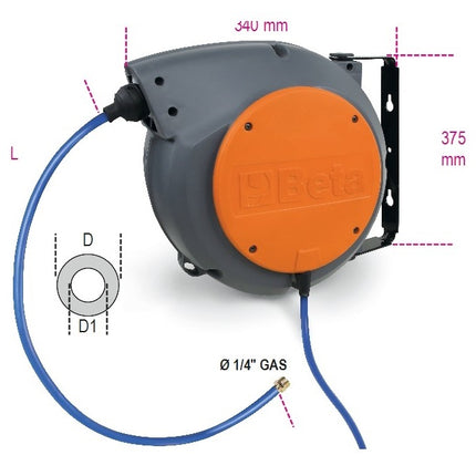 Automatische slanghaspel Beta Tools 9 meter slang perslucht/water