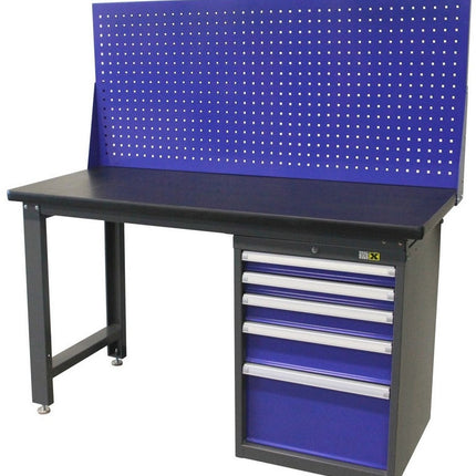 Werkbank 150 cm met ladekast van 5-laden, inclusief achterwand