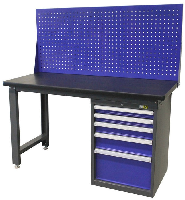 Werkbank 150 cm met ladekast van 5-laden, inclusief achterwand