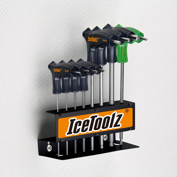 Inbussleutelset IceToolz 7M85 "Twin Head" met opbergstandaard