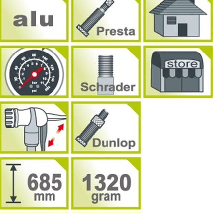 Hogedruk voetpomp Icetoolz 240A652 'Extreme' 260PSI / 18.0 bar - wit - afbeelding 2