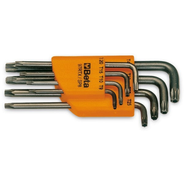 8-delige set haakse stiftsleutels Beta Tools met Tamper Resistant Torx® profiel (art. 97RTX) met support  T9-T10-T15-T20-T25  T27-T30-T40