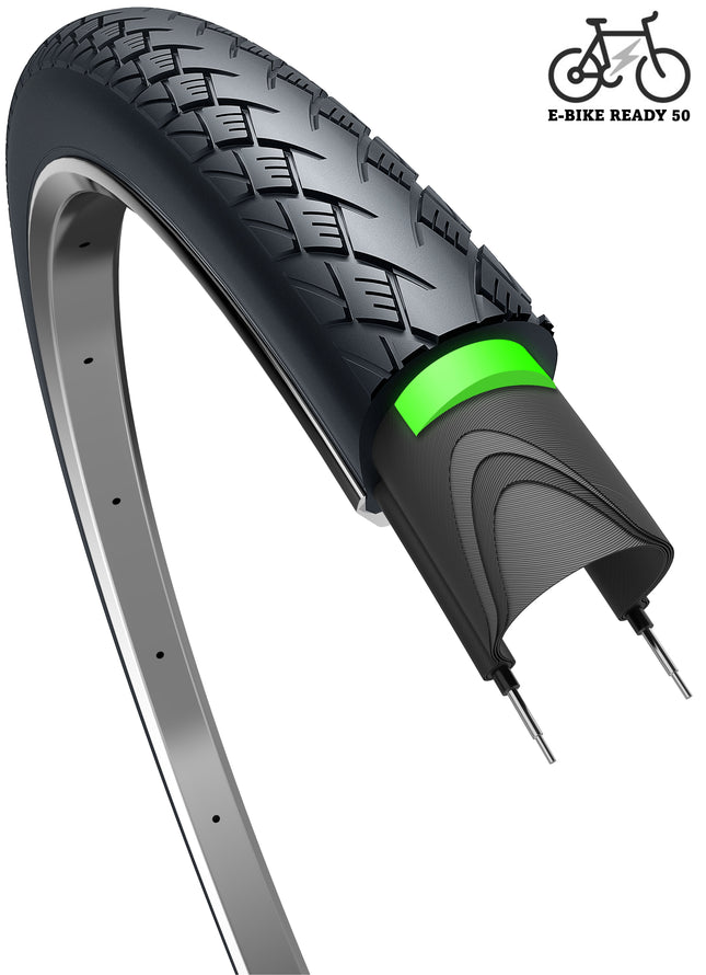 Buitenband Edge Metro Elite Protect 28 x 1.75" / 47-622 mm voor Speedpedelec tot max 50 km/u - zwart met reflectie