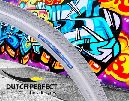 Pneu Dutch Perfect 28 x 1.40" / 40-622mm anti-crevaison - gris avec bande réfléchissante