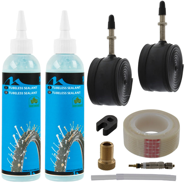 Eco Tubelesskit M-Wave 26-29" met 2x125ml afdichtingsvloeistof - Frans ventiel (velgbreedte 17-19mm)