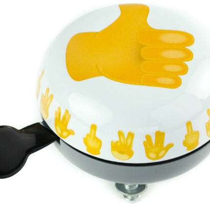 Fietsbel Ding-Dong Widek Emoticon Thumbs Up ø80mm - wit/zwart/geel (op kaart)