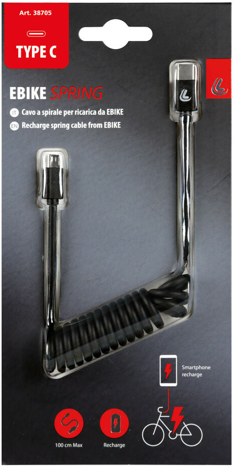 Optiline Ebike Spring Micro USB naar USB C spiraalkabel (25 t/m 100 cm)