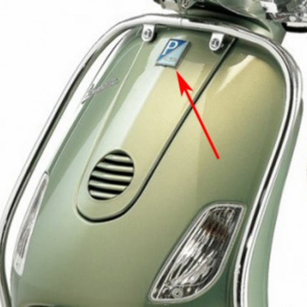 Logo clic Piaggio original jupe avant Piaggio chrome/bleu GTS tous mod., Primavera, Sprint, LXV, Vespa LX, Vespa S 576464