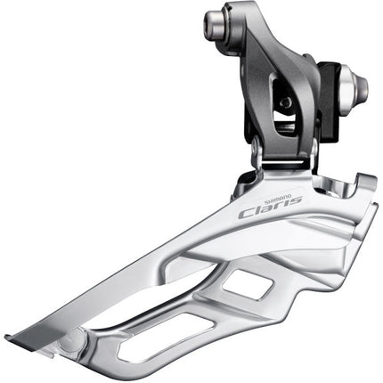 Voorderailleur 3 x 8-speed Shimano Claris FD-R2030 ø34,9 mm klem met adapter ø31,8/28,6 mm / down-pull 63-66° hoek 46-52T - grijs