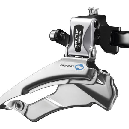 Dérailleur avant 3 x 7/8 vitesses Shimano Altus FD-M313 down swing/dual pull - collier haut - 42-48T (66-69°) - Noir/Argent