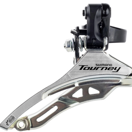 Dérailleur avant 3 x 6/7 vitesses Shimano Tourney FD-TY300 collier bas/tirage haut - collier haut ø34,9 mm - 42T - (66-69°) - Noir/Argent