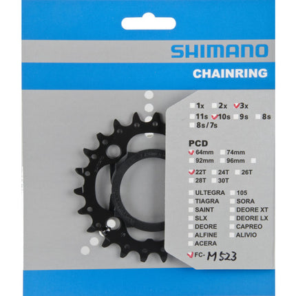 Kettingblad Shimano FC-MT500 / FC-M523 10 speed - 22 tands (AN) - zwart