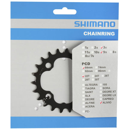 Kettingblad Shimano Alivio FC-M4000 / FC-M4050 9 speed - 22 tands (AN) - zwart