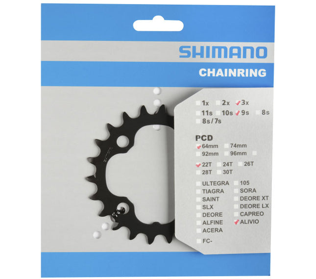 Kettingblad Shimano Alivio FC-M4000 / FC-M4050 9 speed - 22 tands (AN) - zwart