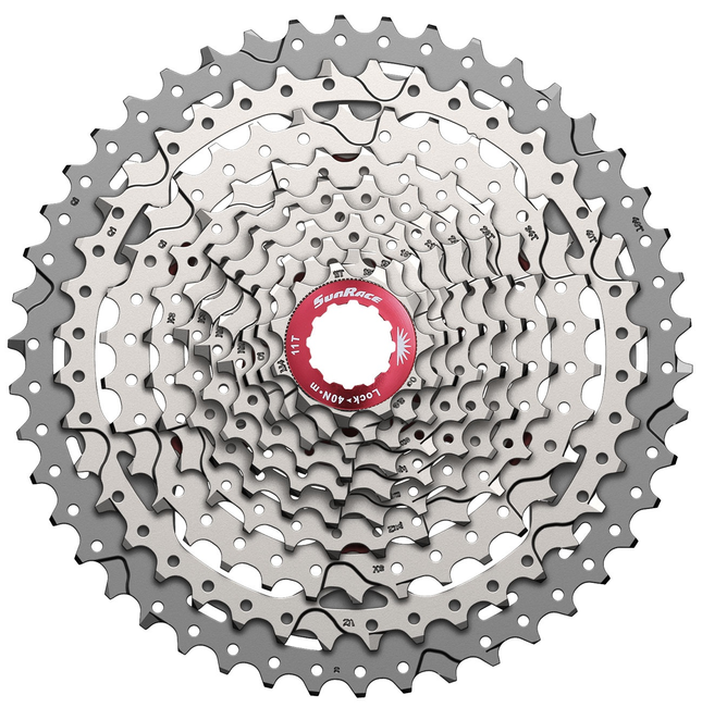 Cassette 10 speed Sunrace CSMX3  11-46T - zilver/rood