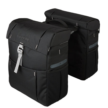 Double sacoche de vélo Gazelle avec adaptateur MIK - noir/olive