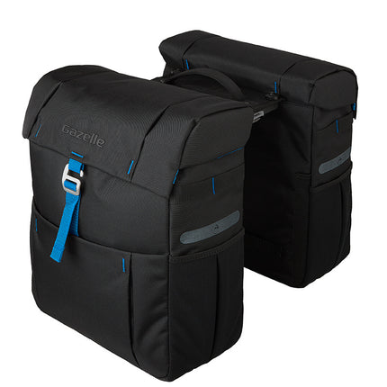 Dubbele fietstas Gazelle met MIK adapter - black/spark blue