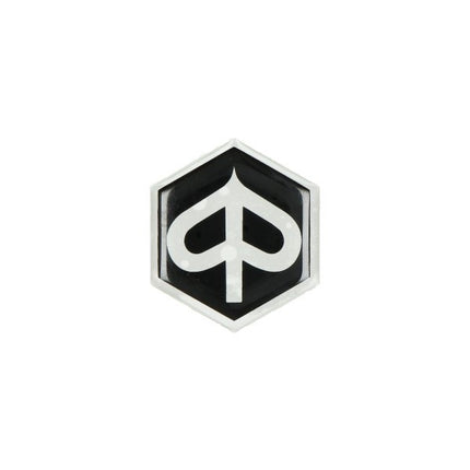 sticker logo voorscherm zeskant 3d zwart/transparant piaggio, zip 2t , zip 4t, zip2000, zip2000sp