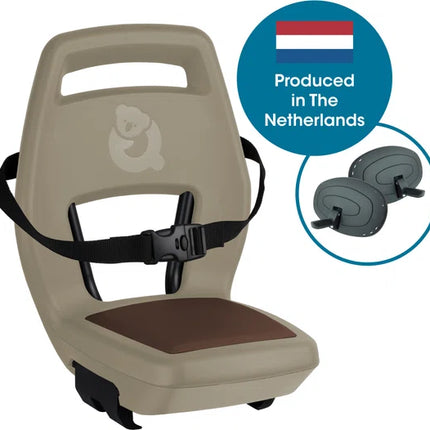 Fietsstoeltje -Qibbel Junior 6+ Fietsstoeltje Achter Bagagedrager bevestiging - Cappuccino - inclusief voetbeschermingsplaten en voetsteunen