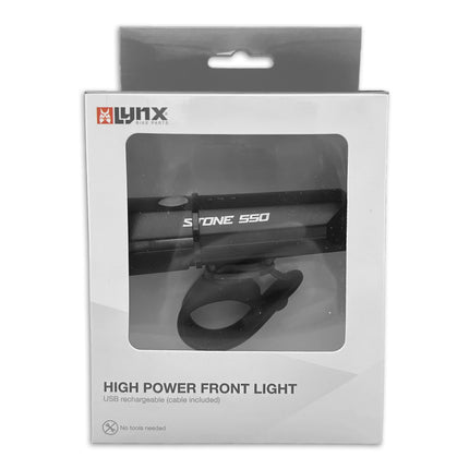 Verpakking van de Lynx Stone 550 fietskoplamp
