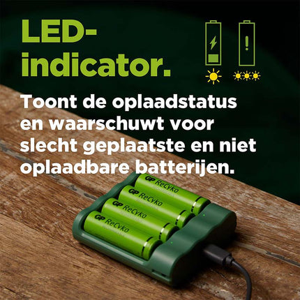 GP USB batterijlader + 4 x AA-batterijen 2100mAh NiMH – productafbeelding 4