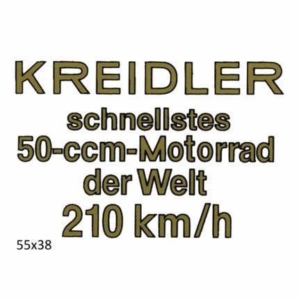 sticker fastest 50-cc motorcycle in the world 210 km/h gold Kreidler