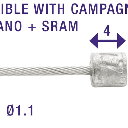 Schakel binnenkabel Elvedes 2250mm RVS Ø1,1mm N-nippel Ø4 × 4 (100 stuks) - Zilver