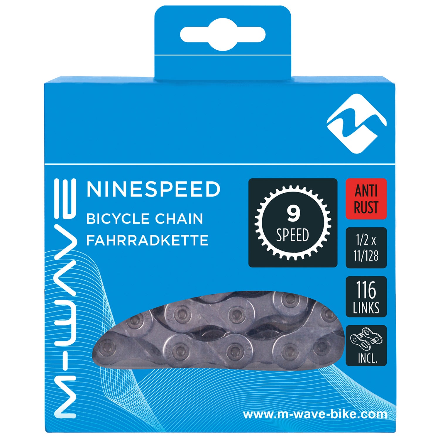 Ketting 9V M-Wave 1/2 x 11/128" - 116 links - anti-roest met sluitschakel