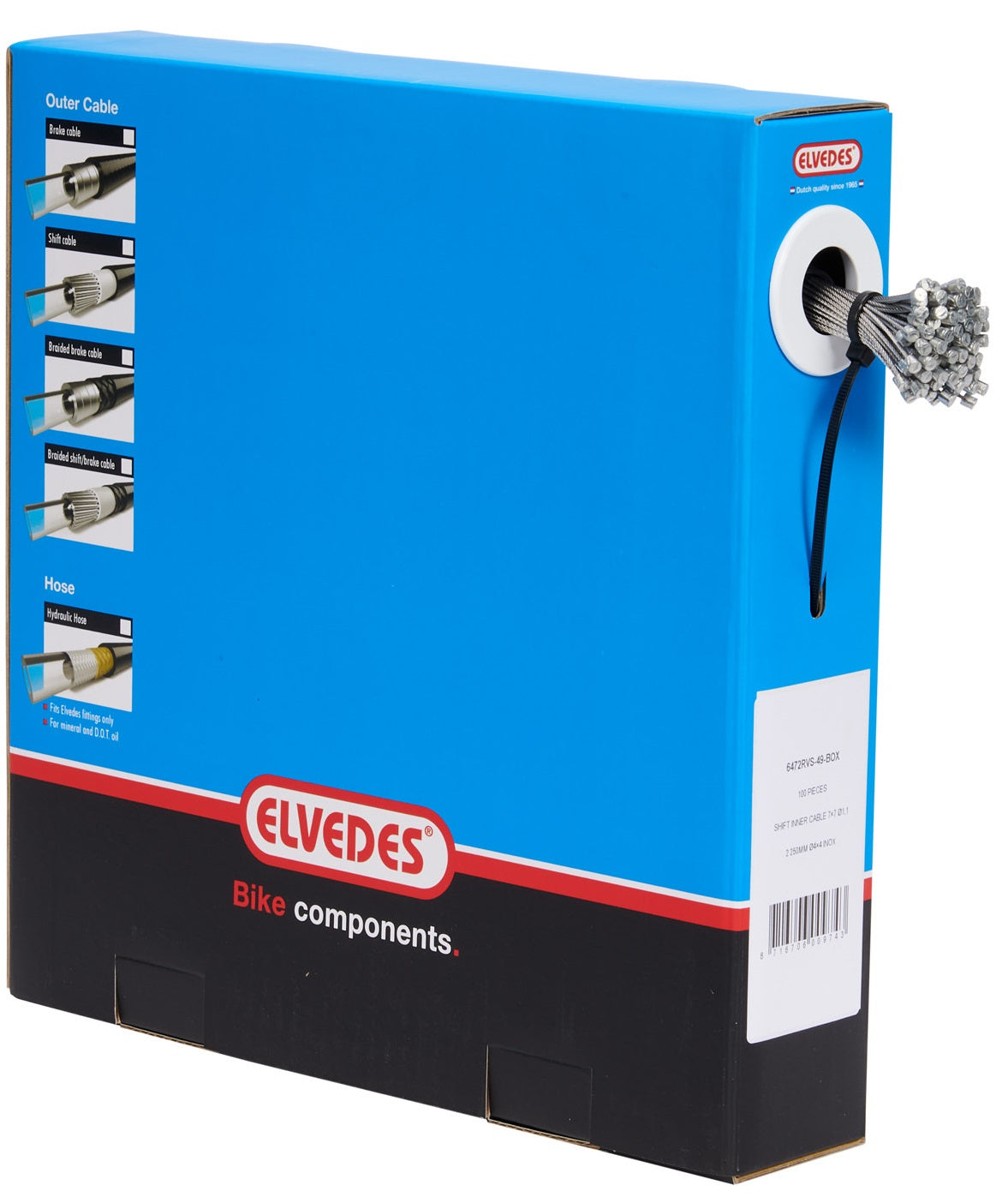 Schakel binnenkabel Elvedes 2250 mm 7 x 7 draads  RVS ø1,1mm met N-nippel ø4 x 4mm (doos à 100 stuks) - Zilver