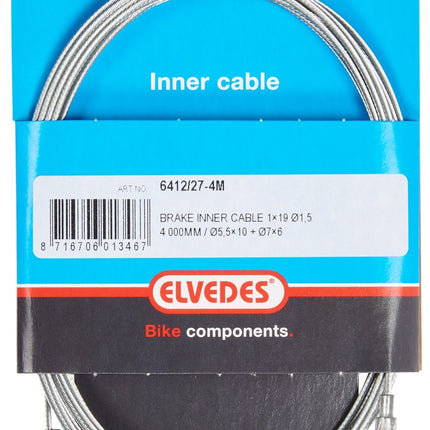 Rem binnenkabel Elvedes 4000mm 1×19 draads verzinkt ø1,5mm met V-nippel ø5,5 × 10 en T-nippel ø7 x 6