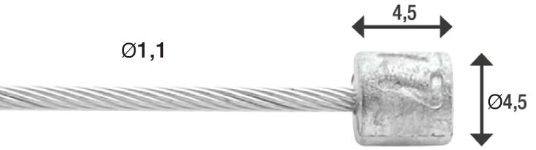 Schakel binnenkabel Elvedes 2250mm 1×19 draads RVS Slick ø1,1mm met N-nippel ø4,5 × 4,5