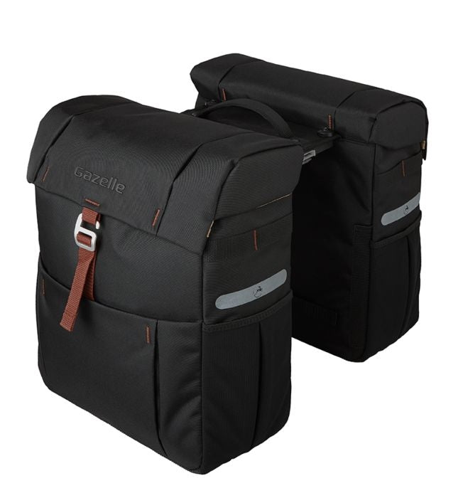 Dubbele fietstas Gazelle met MIK adapter 37 liter 31 x 40 x 15 (2x) - zwart/bruin