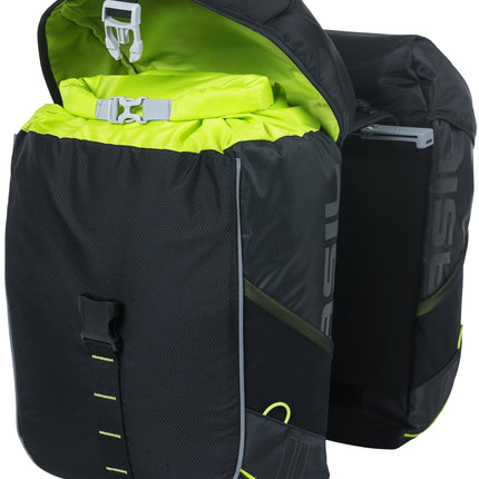 Dubbele fietstas Basil Miles Double Bag MIK 34 liter - zwart/lime