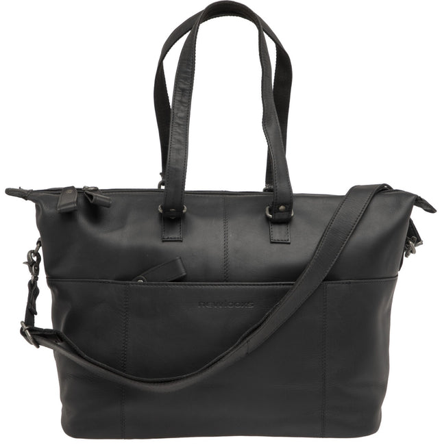 Fietstas New Looxs Verla 21 liter 34 x 18 x 44cm - gemaakt van luxe leer - zwart